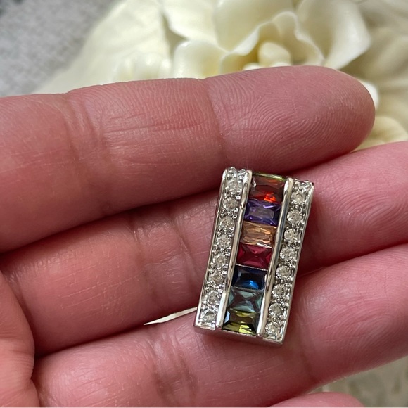925 Geometric Shaped Clear CZ & Multi-Colored Stones Slide Pendant |Water Wave - Picture 2 of 7